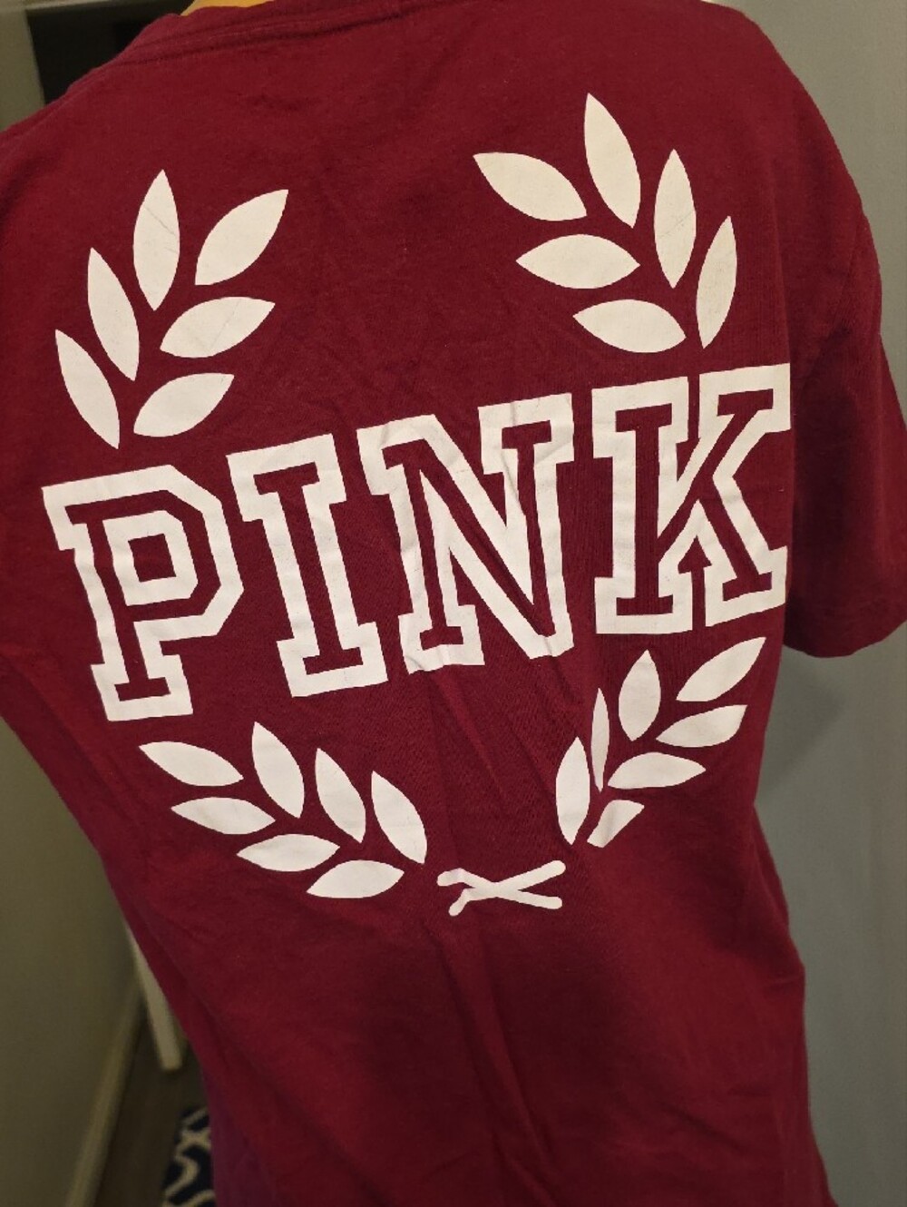 PINK Victoria's Secret Pocket Tee - Maroon with Multi-Stripe Patch - Picture 4 of 6